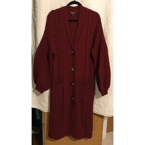 Roman's Women’s Sweater Size 18-20 Blouson Sleeve Cable Knit Mid-Length Burgundy